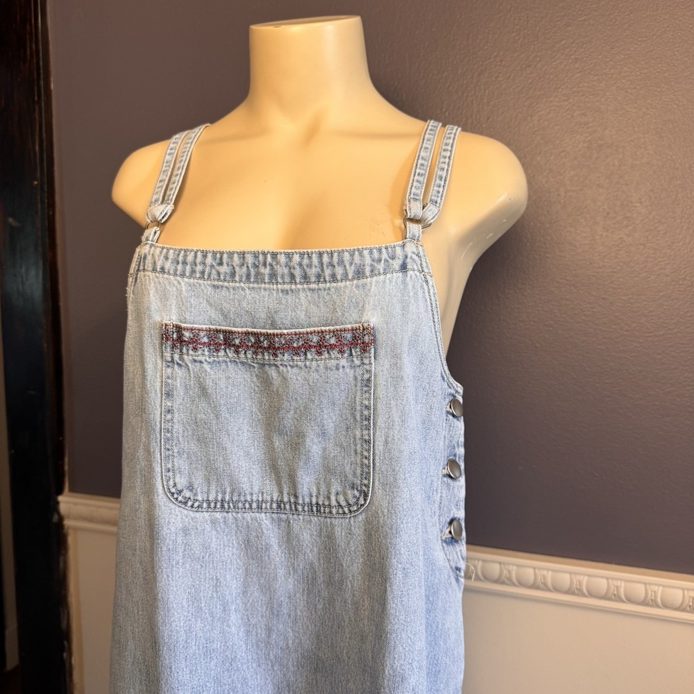 VTG Denim Light Wash Jumper Dress Chore Cottage Small Embroidered Overall - Picture 3 of 8